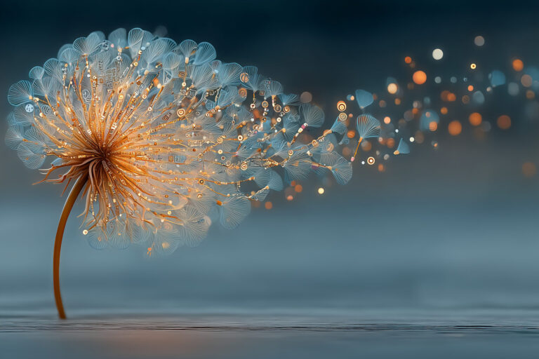 Dandelion head made of tiny brand logos seeding to symbolise the market seeding that having a full programme that includes social enterprises